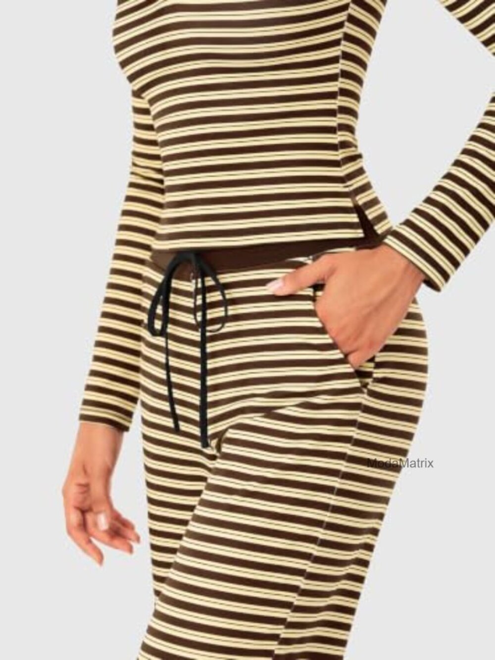 Striped Lounge 2 Piece Set Button V-Neck Top Wide Leg Pants - Picture 4 of 6